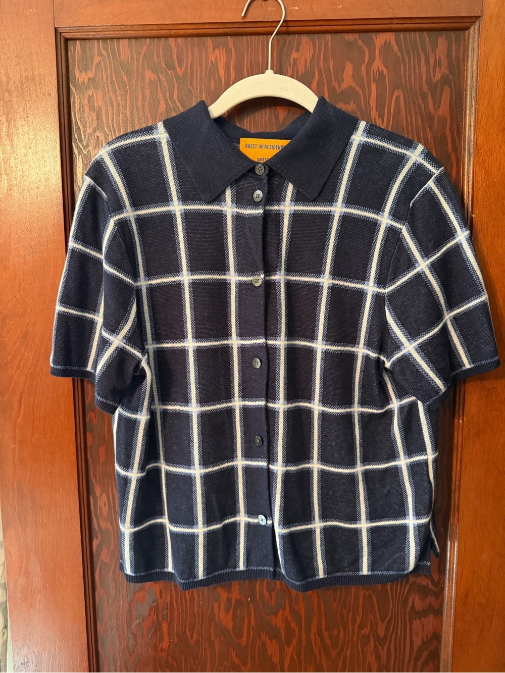 Guest In Residence Navy Windowpane Knit Shirt